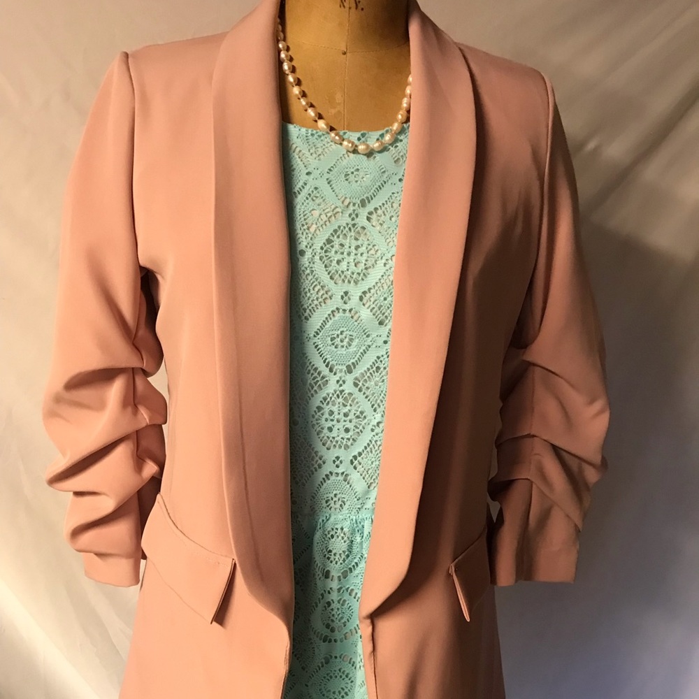 New Collection 3/4 Ruched Sleeve  Pink Blazer - M - made in Italy
